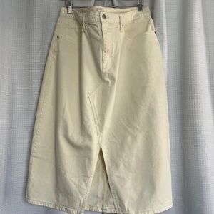 A New Day Off White Front Slit Midi Denim Skirt